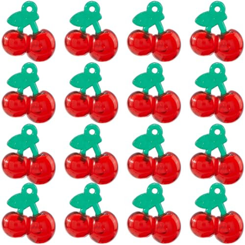 SUNNYCLUE 1 Box 30Pcs Red Cherry Charm Resin Fruit Charms Bulk Three Dimensional Dangle Sweet Cute Food Charms for Jewellery Making Charms Supplies DIY Crafting Necklace Bracelet Earring Beginners