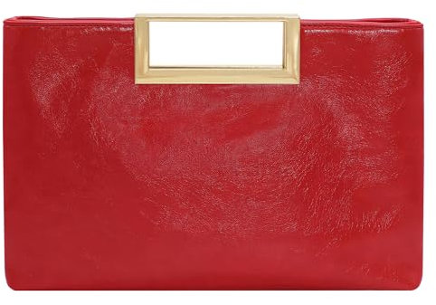 Milisente Women's Leather Clutch Bag Wedding Envelope Evening Bags For Formal Party With Handle(Red)