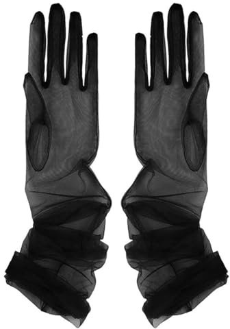 DLPRK 1 par de largos Guantes Negros Mujer, Guantes de tul negro, Guantes de fiesta, Rejilla, Boda, Noche, Red, Carnaval, para fiesta de ópera, boda, Halloween, Navidad, carnaval
