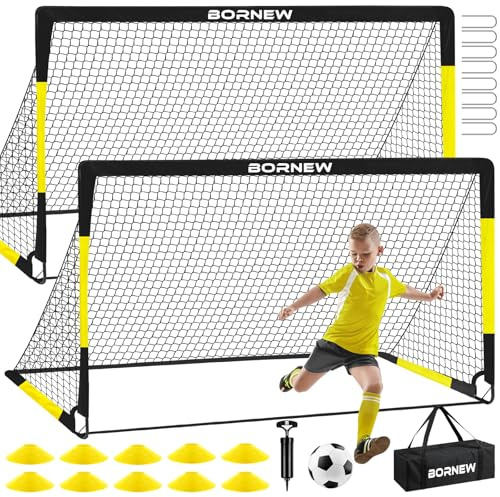 Kids Soccer Goal for Backyard Set - 2 Set of 6X4 ft Toddler Soccer Nets Training Equipment, Soccer Ball, Pop Up Portable Soccer Set for Kids and Youth Games and Training Goals Ages 3-16 Gift
