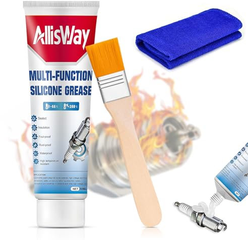 AllisWay Hochtemperaturfett, Zündkerzenfett Glühkerzenfett Hohe Temperaturbeständigkeit, Wasserdicht, Isolierend, Gute Abdichtung mit Bürste für Hochspannungsteile Wie Kfz Zündkerzen, 50g