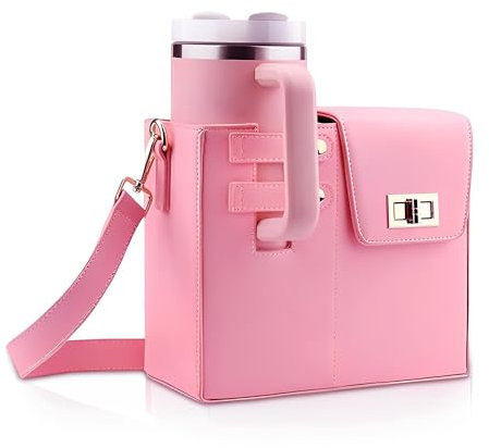 HOVCEH Water Bottle Carrier Bag for Stanley Cup, Fashion Water Bottle Holder with Strap Phone Pocket, Water Bottle Bag Fits Stanley 40oz Tumbler, for Stanley Cup Accessories (Pink)