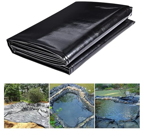 DWZL HDPE Pond Liner, Jardín Lona Estanque Membrana Natación Película Multi-tamaño Negro Heavy Duty Underlay Sellado Película para Peces Estanques Fuentes Jardín Agua Y Cascada(Size:5 * 6m,Color:20S)