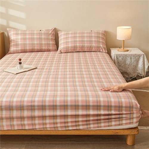 Beydodo Drap Housse Grand Bonnet 135 x 200, Drap et 1 Taie Oreillers en Coton, Motif À Treillis, Housse de Protection Matelas 1 Personne Lavable