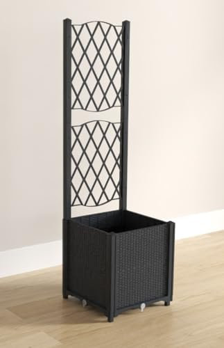 COSTWAY Blumenkasten mit Rankgitter, Pflanzkasten für Kletterpflanzen, Hochbeet mit Spalier, Blumenkübel für Garten Hof Balkon, Gartenspalier Rankkasten mit Selbstbewässerung (Grau, 40 x 40 x140 cm)