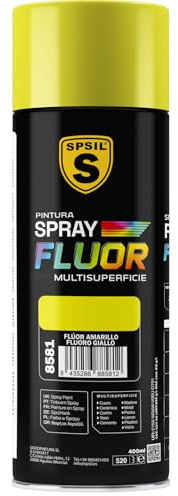 SPSIL Pintura Spray Fluor Amarillo 400ml - Spray para uso Profesional y Doméstico en múltiples superficies - Color Vibrante con la luz - Secado Rápido