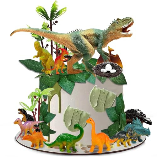 Kuchendeko Dinosaurier Set, 26 Stück Dino Tortendeko, Dinosaurier Kuchendekoration, Cake Topper dinosaurier, Dino Geburtstag Deko, Dschungel Tortendeko Junge Torten Topper Geburtstag Dinosauri-er Deko