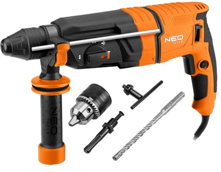 NEO TOOLS SDS-Plus Bohrhammer, 900W 3,5 Joule Abbruchhammer mit 4 Funktionen, Anti-Vibrationsgriff 0-1200 U/Min, inkl. Zubehör Professioneller Bohrhammer
