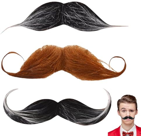 3 Stück Schnurrbart zum Ankleben, Funny 80er Oberlippenbart Cosplay | Selbstklebend, Einfach Anzubringen, Für Mottopartys, Wiederverwendbar, Material