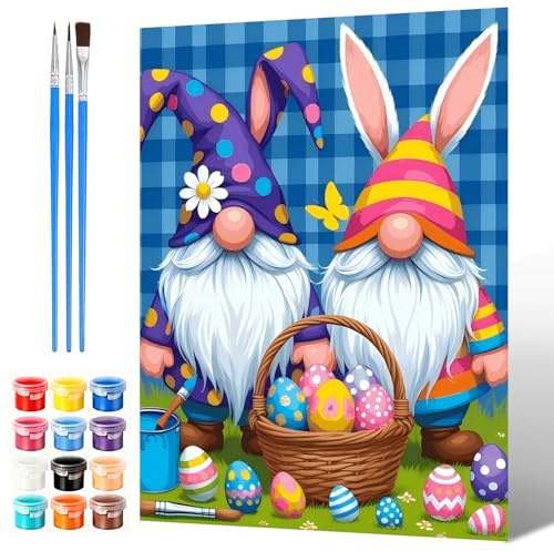 NAIMOER Gnomes Paint by Numbers Kits for Adults, DIY Paint by Colors Adults Kids Easter Theme, Painting on Canvas Gifts for Home Decor 30x40cm