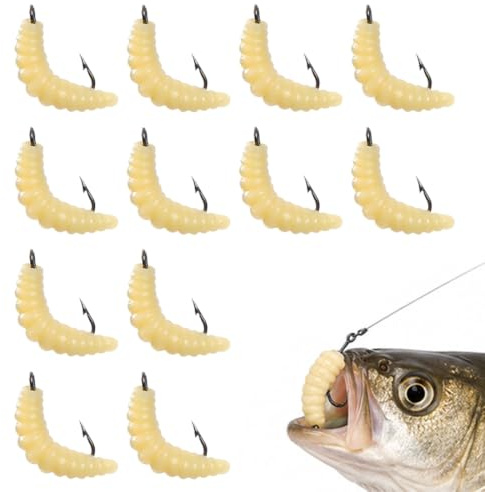 UYVPAER 30 Vermi In Silicone Morbido Con Amo Da Pesca, Vermi Morbidi, Vermi Finti Per Pane, Esche Da Pesca In Plastica Per Acqua Dolce, Esche Morbide Per Vermi In Gomma