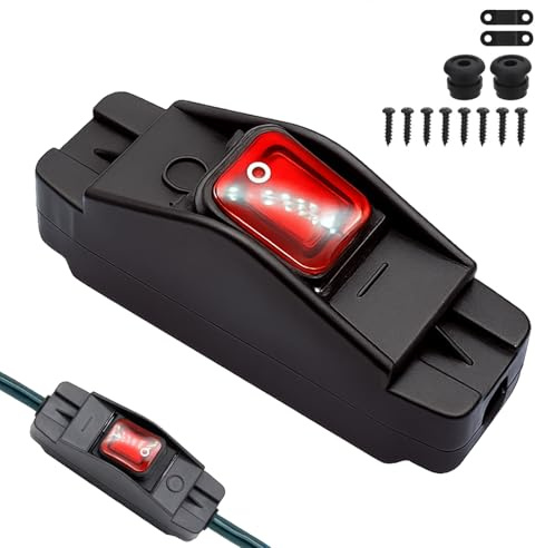 Schnurschalter, Schalter 230V, Kabelschalter, Kippschalter 230V, IP66 Wassergeschützter Garten-Schalter, Robuster Roter für Außenbereich