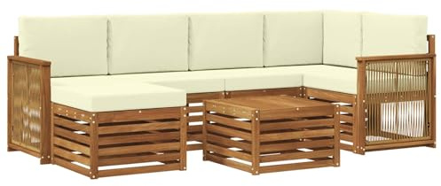 vidaXL Ecksofa Set mit Kissen 6 pcs Natur und Creme, Outdoorsofa, modernes Ecksofa-Set, Bequeme Gartenlounge, Terrassenplatz zum Entspannen