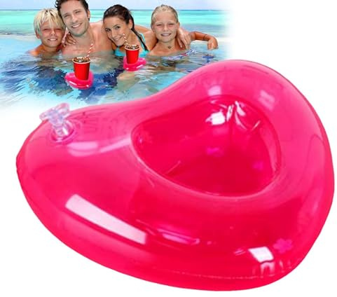 DOTIUWO Floating Cup Holder,PVC Heart Design Coaster,Blow Up Drink Holder | for Summer, Beach Parties, Poolside, Lake, River, Hot Tub, Spa, Resort-Style Lounging, Water Activities