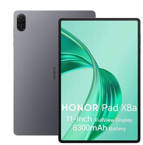 HONOR Pad X8a Tablet 11 - Pantalla 90Hz con Protección Ocular, 128GB 4GB RAM, Batería 8300mAh, Ampliable hasta 1TB, 4 Altavoces Histen, Cuerpo de Metal, Android 14, Gris, con Google Play