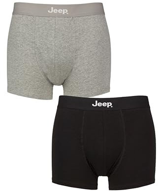 Jeep Men's Cotton Plain Fitted Key Hole Trunk Boxer Shorts - Black/Grey Marl S