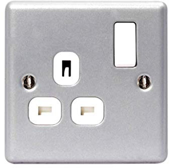 BG Electrical Single Switched Power Plug Wall Socket with Mounting Box, Industrial Flat Profile, Scratch Resistant Steel, Metal Clad, Grey, 13A, MC521