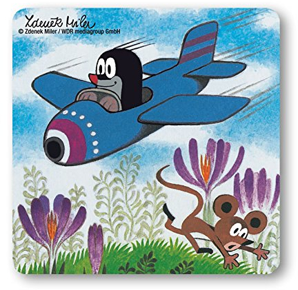 Logoshirt® Krtek I Der kleine Maulwurf | Flugzeug I Untersetzer | Kork | 10x10cm | langlebiger Druck | Lizenziertes Originaldesign