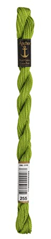 Anchor Perlgarn Stärke 5 4585000-00255 grasgrün Stickgarn, 100 % Baumwolle, 5g Strängchen