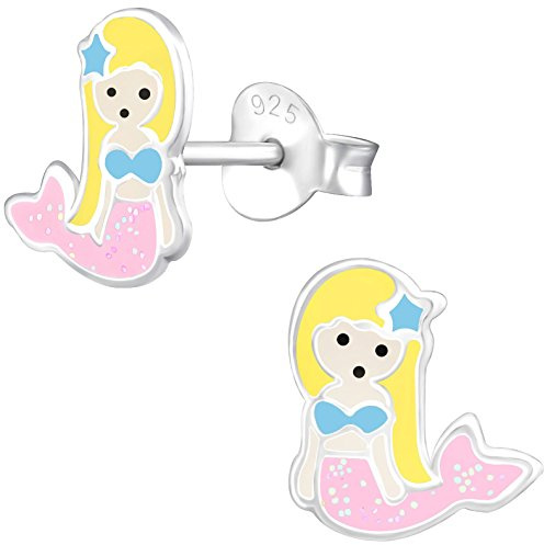 JAYARE Ohrringe Mädchen Meerjungfrau 925 Sterling Silber rosa-pink Kinder Ohrstecker