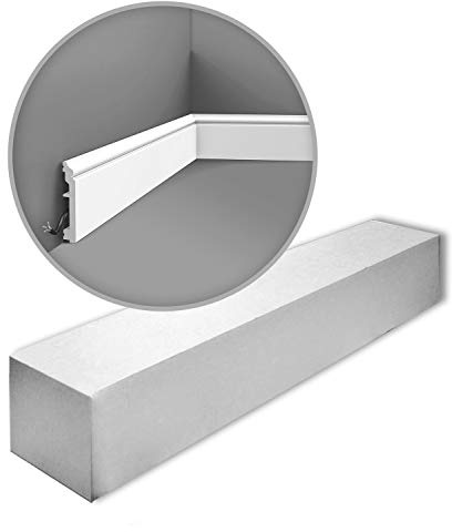 Orac Sockelleisten SX173-box 200 cm x 1,6 cm x 10 cm aus extrudiertem Polystyrol (HDPS) klassisch abgerundet mit Kabelkanal vorgrundiert 20 Leisten / 40 m