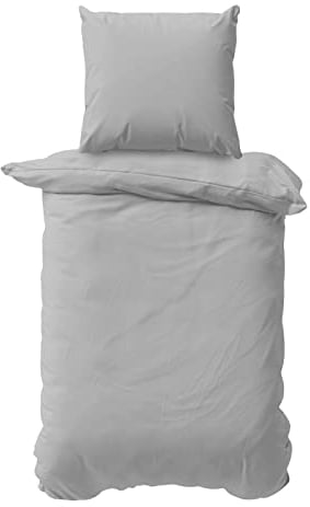 Class Home Collection Bettwäsche 155x220 Baumwolle – 2-teiliges Bettwäsche-Set mit Reißverschluss, Bettbezug + Kissenbezug 80x80 cm, Ganzjahres-Bettwäsche, Uni Silber
