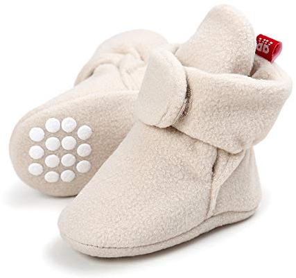 LACOFIA Kleinkind Baby Jungen Mädchen rutschfest Weiche Sohle Slipper Stiefel Winter Krabbelschuhe Beige 12-18 Monate