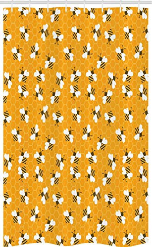 ABAKUHAUS Biene Schmaler Duschvorhang, Bienen Honig produzieren Zellen, Badezimmer Deko Set aus Stoff mit Haken, 120 x 180 cm, Orange