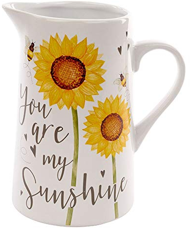 Sunflower Ceramic Water Jug Pitcher - Charming Decorative Vase with You are My Sunshine Design