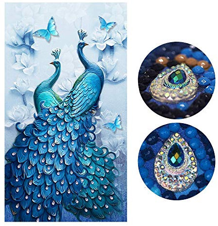 SWECOMZE 5d Diamant Painting Kit DIY Pfau Muster Handgemachtes Klebebild mit Digitale Sets Kreuzstich Wanddekoration (75x 130 cm)