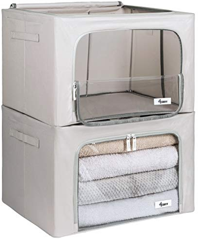 4CONVY feste faltbare Kleideraufbewahrung Box mit Reißverschlüss, Metallrahmen - [2024 VERBESSERTES MATERIAL] Aufbewahrungstasche für Bettdecken – stabile Aufbewahrungsbox für Kleidung - 2x66L