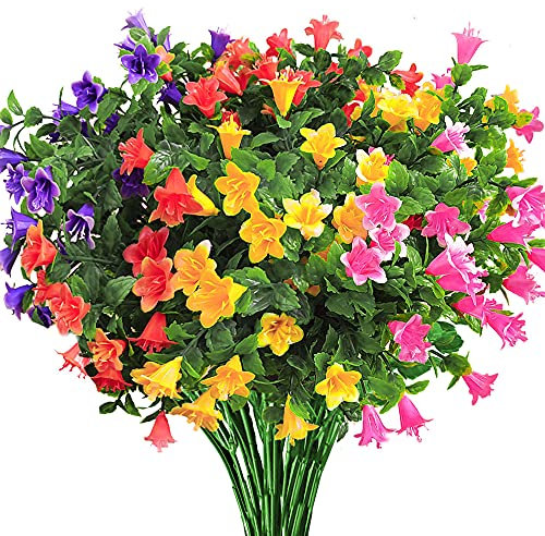 Bumhar Artificial Flowers Fake Plastic Outdoor for Grave Cemetery Flower Arrangements Decor UV Resistant 6 Bundles(Multicolor)