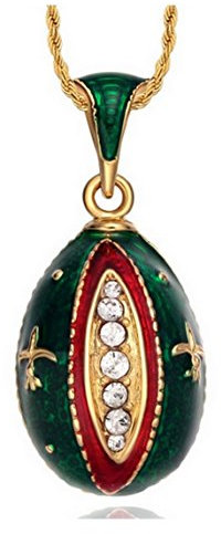 Pendentif Oeuf Style Fabergé Vert Fleur de Lys avec Cristaux et sa chaîne