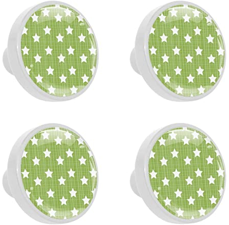 Möbelknopf Stern Grün Schubladenknöpfe Runder Weiß Schrankknöpfe Kristall Türknopf Für Jungen Und Mädchen 4 Stück 3.3x2.5 cm