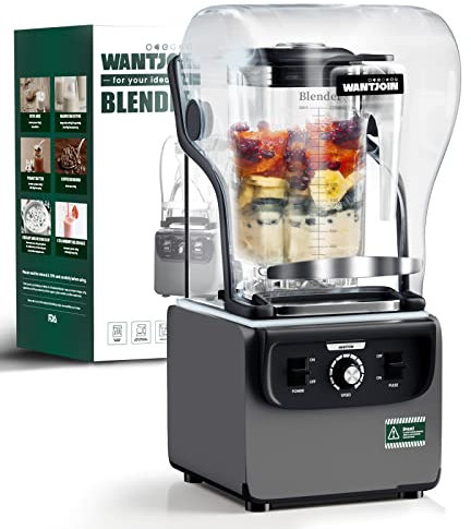Wantjoin Quiet Commercial Blender for Kitchen, Protein Blender Blender, Professional Food Countertop Blender for Puree, Smoothie, Juice, Drink and Ice with Quiet Cover, 2200