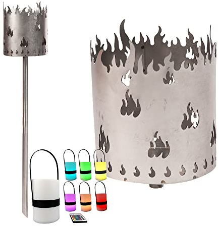 Gartenfackel RGB LED Leuchte Motiv Flamme - Rost Lampe Gartenlampe RGB LED Leuchte für draußen Gartenleuchte Fackel Garten
