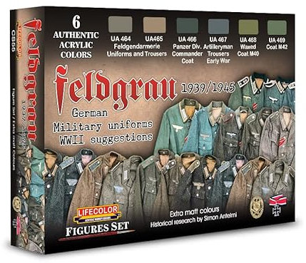 Lifecolor Ensemble de peintures acryliques CS55 Feldgrau German Military Uniforms WWII