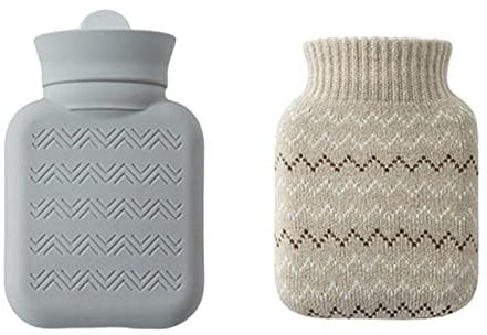 300ML Litre Hot Water Bottle with Knitted Cover Reusable Hot Water Bottles Washable Bottle Bag Mini Hot Water Bag Hand Warmers Bottle for Hot and Cold Compress