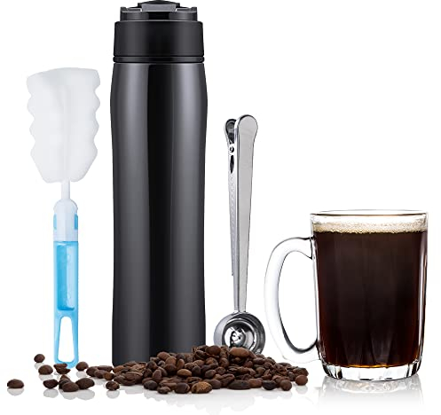 HAILASRE Portable French Press Pot in acciaio inox coppa isolata sottovuoto per auto Travel Coffee Maker per caffè/tè tazza di caffè all'aperto con misurino in acciaio inox, 350ML/12OZ, nero