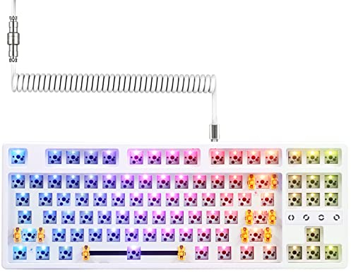 ATTACK SHARK GK87 GMMK TKL Wireless Mechanical Keyboard Kit, Tri-mode Bluetooth 5.0/2.4Ghz/Wired Barebones Gaming Keyboard, Coiled USB-C Cable, Hot Swappable 3/5 Pin, Dampener Foams ANSI Win/Mac-White