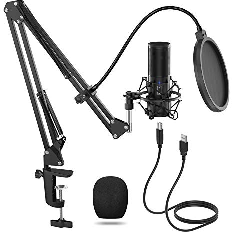 TONOR RGB Microfono a condensatore per PC, Microfono USB per streaming e gaming, Cardioide Mic per Podcast,Youtube,Registrazione, Musica, Set di Microfoni con Supporto a Braccio (Q9 Nuova)