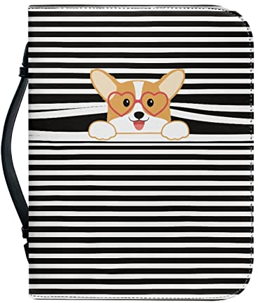 Kuiaobaty Lustige Corgi-Hunde-Buchhülle für Bibel, Notebook, Cartoon-Welpen, PU-Leder, mit Stiftfach innen