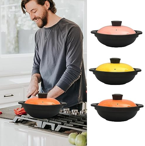 Decorhome cerámica para cocinar, Olla Barro China pequeña para cocinar, cerámica para cocinar con Tapa, Olla Barro para cocinar, Olla Barro, Olla Sopa Antiadherente con Tapa, Olla