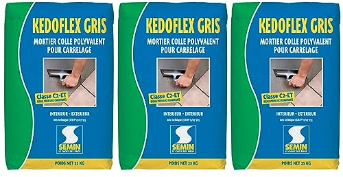 Mortier Colle Polyvalent pour Carrelage Kedoflex Gris Semin, Intérieur/Extérieur, sac de 25 kg, lot de 3