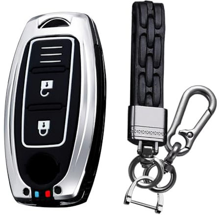 KUNIO Keyless Coque de clé Convient pour Nissan Juke Qashqai Murano X-Trail T32 Micra Coque en métal Porte-clés 2 boutons A Argent