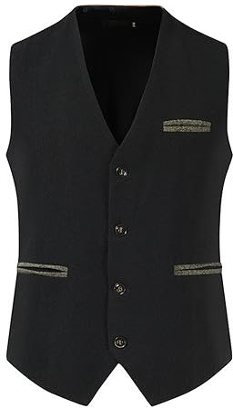 Basic Weste Herren Casual Slim Fit V-Ausschnitt Taschen Weste Herren Knopfleiste Regular Fit Weste Herren Urban Modern Blazer Weste Herren C-Black2 S