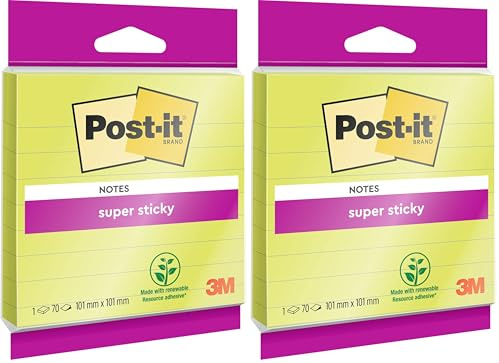 Post it Notes 100mm x 100mm Super Sticky Note Pad, Lined, Green (70 Sheets) (Pack of 2)