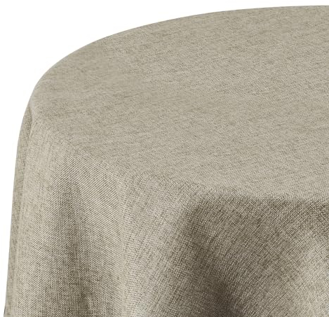Deconovo Tischdecke Wasserabweisend Tischwäsche Abwaschbar Tischdecken Lotuseffekt Tischtücher Leinenoptik, Rund, 140cm, Leinen, 1 Stück