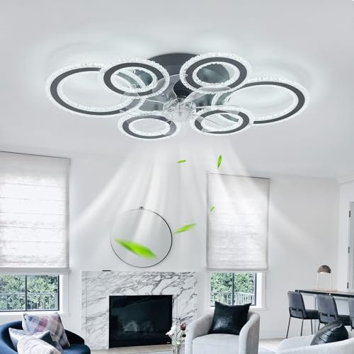 Smart Ceiling Fans with Lights Reversible Dimmable LED Ceiling Light with Fan and Remote Control Silent DC Fan Light 6 Speed Indoor Bedroom Large Modern for Living Room, Kitchen, Lounge-Black