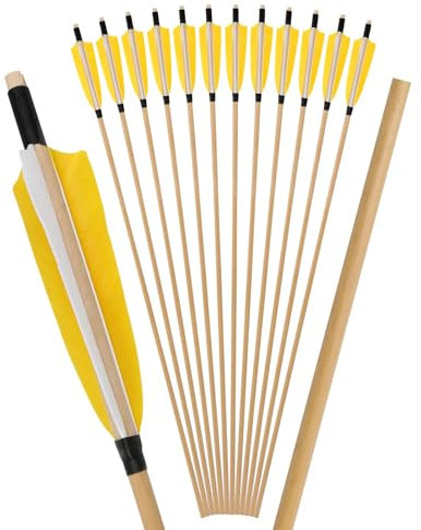 6/12Pcs 5 Zoll Schilde Türkei Feder Holzpfeil Durchmesser 8mm Holz Jagd Ziel Praxis Pfeil (12, gelb)